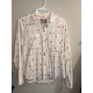 MAEVE ANTHROPOLOGIE Size 6 Miette Teepee Print Blouse Cotton Embroidered Cream
